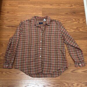 Vintage Button Down Liz Claiborne Top, Petite Medium, Plaid Long Sleeve, Brown